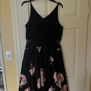 Xscape Black Dress with Pink Floral Design